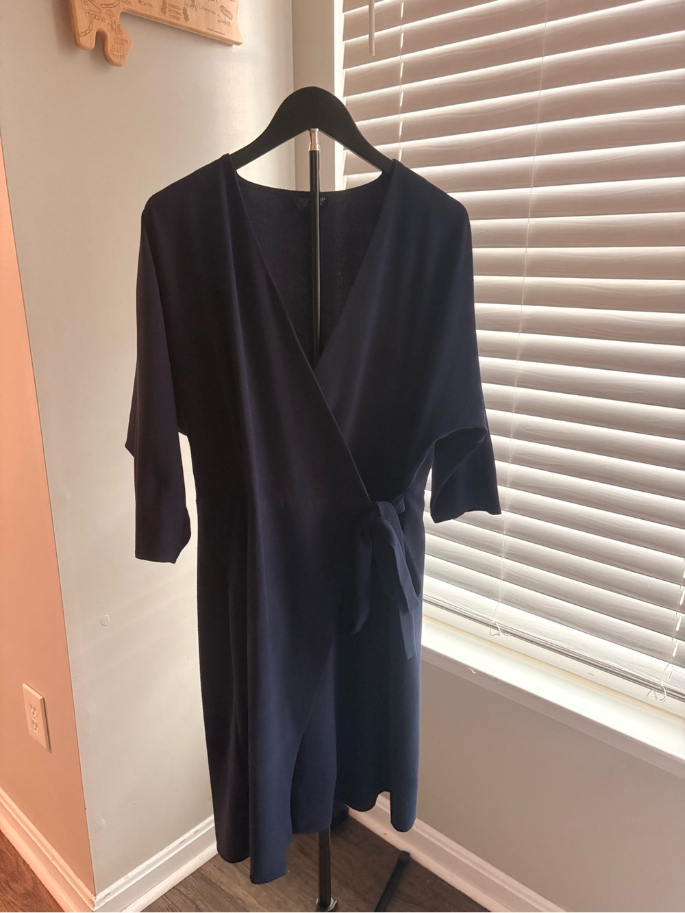 Classic Navy Wrap Midi Dress with Tie Waist - Women